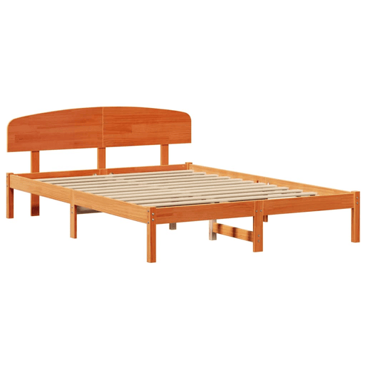 Estrutura de cama de casal simple com cabeceira - Marrom Cera 140 x 200 cm