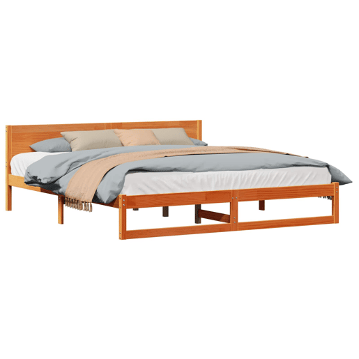 Estrutura de cama de casal simple com cabeceira - Marrom Cera 180 x 200 cm