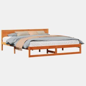Estrutura de cama de casal simple com cabeceira - Marrom Cera 180 x 200 cm