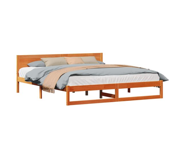 Estructura de cama matrimonial estilo con cabecera marrón cera 180 x 200 cm