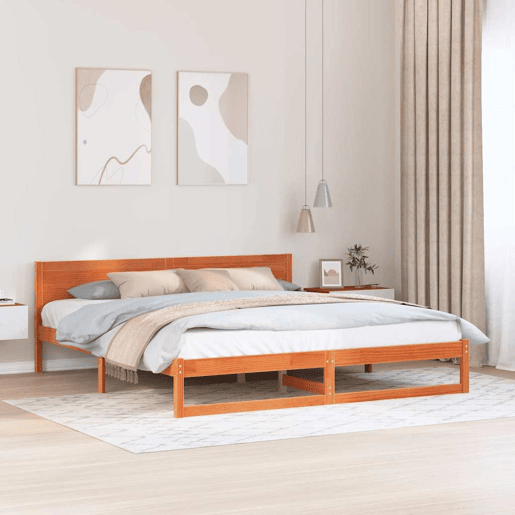 Estrutura de cama de casal simple com cabeceira - Marrom Cera 180 x 200 cm