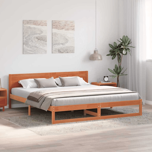 Estrutura de cama de casal simple com cabeceira - Marrom Cera 180 x 200 cm