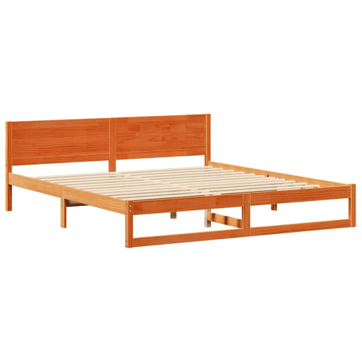 Estrutura de cama de casal simple com cabeceira - Marrom Cera 180 x 200 cm