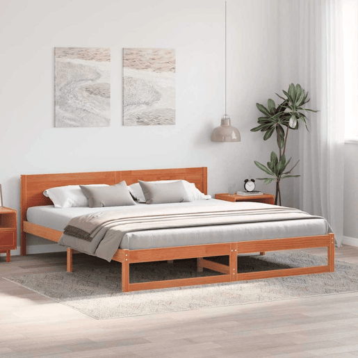 Estrutura de cama de casal simple com cabeceira - Marrom Cera 200 x 200 cm