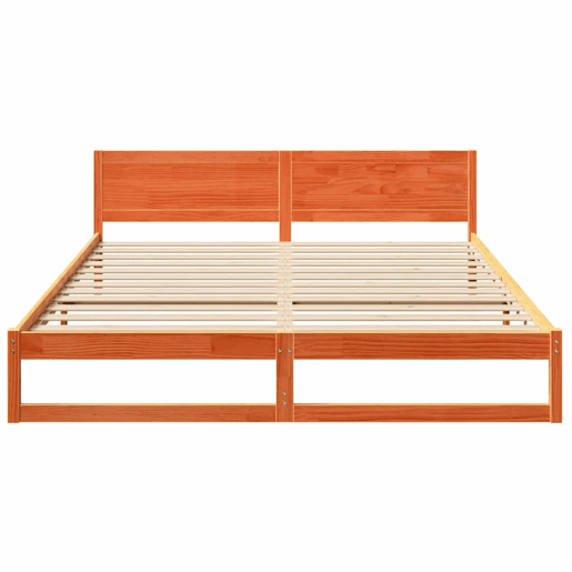 Estrutura de cama de casal simple com cabeceira - Marrom Cera 200 x 200 cm