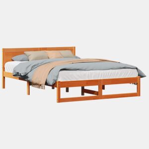 Estrutura de cama de casal simple com cabeceira - Marrom Cera 160 x 200 cm