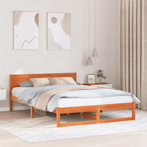 Estrutura de cama de casal simple com cabeceira - Marrom Cera 160 x 200 cm