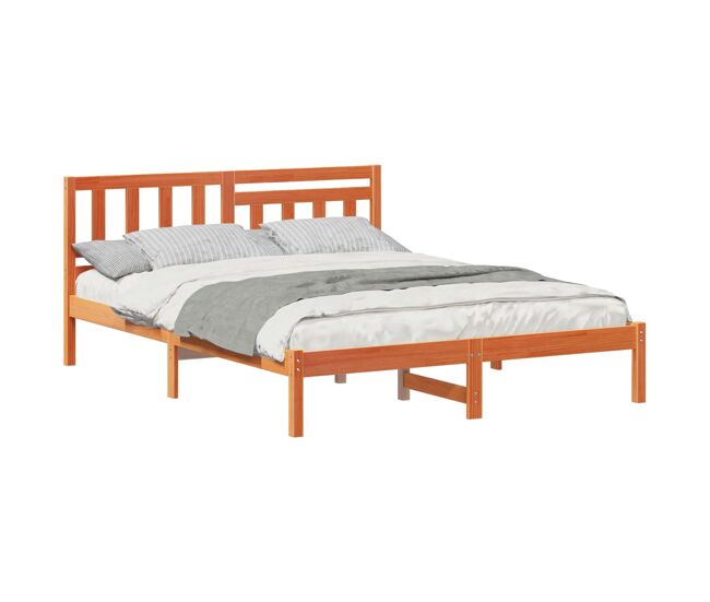 Estructura de cama matrimonial estilo con cabecera marrón cera 160 x 200 cm