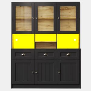 Aparador 140x40x175 cm - Vitrine com prateleiras ajustáveis, LED, cores variáveis - Preto