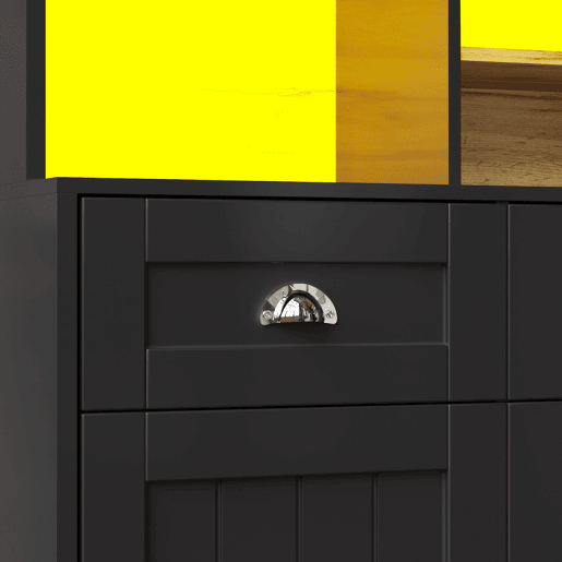 Aparador 140x40x175 cm - Vitrine com prateleiras ajustáveis, LED, cores variáveis - Preto