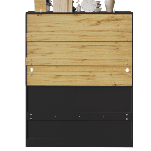 Aparador 140x40x175 cm - Vitrine com prateleiras ajustáveis, LED, cores variáveis - Preto