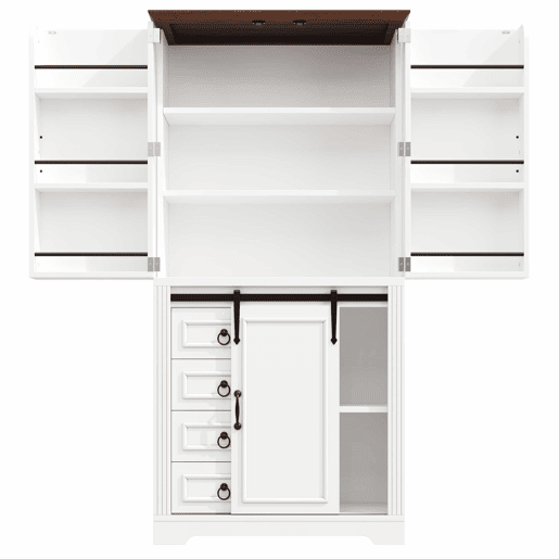 Armário alto de cozinha - sistema anti-tombamento, prateleira lateral para snacks, fecho suave Soft-Close, 4 gavetas, prateleiras ajustáveis, puxador com design exclusivo - branco