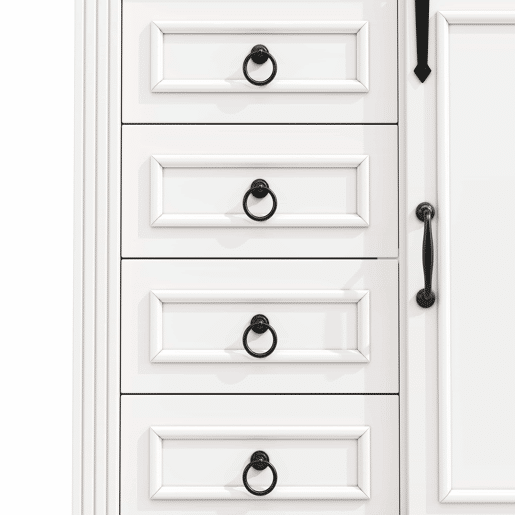 Armário alto de cozinha - sistema anti-tombamento, prateleira lateral para snacks, fecho suave Soft-Close, 4 gavetas, prateleiras ajustáveis, puxador com design exclusivo - branco