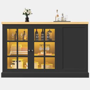 Ilha de cozinha e mesa de bar dobrável multifuncional u2013 com iluminação LED inteligente, suporte para garrafas inclinado e gaveta de arrumação, poupa espaço em apartamentos pequenos, alimentação por USB u2013 Preto