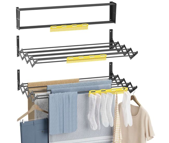 Tendedero plegable pared wall v80 newlux negro (80 x 60 x 19 cm) con capacidad para 9 m / 12 kg