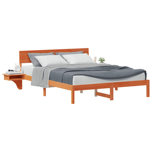 Estrutura de cama de casal simple com cabeceira - Marrom Cera 150 x 200 cm