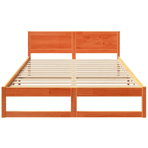 Estrutura de cama de casal simple com cabeceira - Marrom Cera 150 x 200 cm