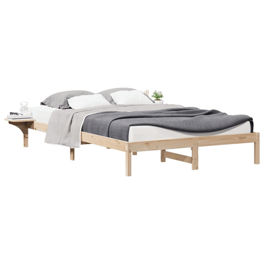 Estrutura de Cama de casal moderno com Mesas Laterais Natural 140 x 210 cm