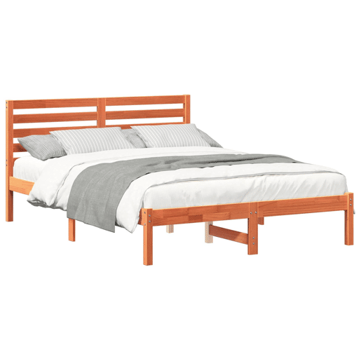 Estrutura de cama de casal simple com cabeceira - Marrom Cera 140 x 190 cm