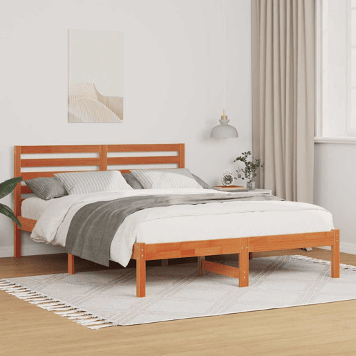 Estrutura de cama de casal simple com cabeceira - Marrom Cera 140 x 190 cm