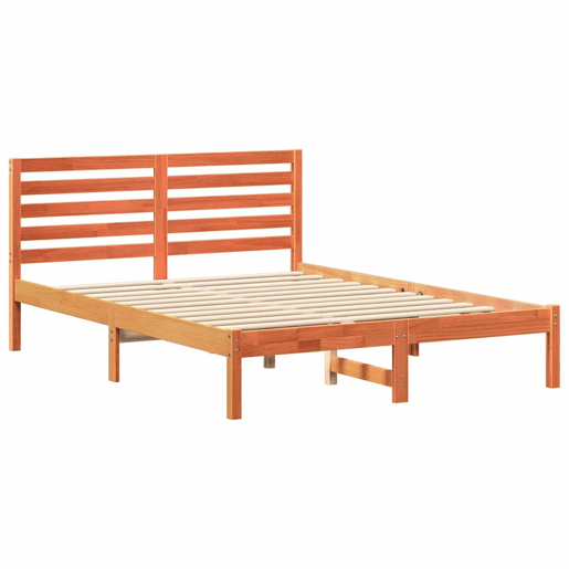 Estrutura de cama de casal simple com cabeceira - Marrom Cera 140 x 190 cm