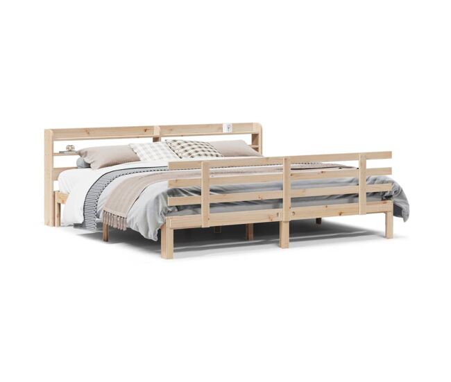 Estructura de cama matrimonial estilo con cabecero madera maciza pino 180x200 cm