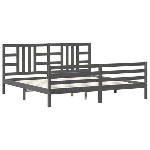 Estrutura de Cama de casal moderno com cabeceira 200x200 cm madeira maciça cinza