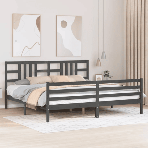 Estrutura de Cama de casal moderno com cabeceira 200x200 cm madeira maciça cinza