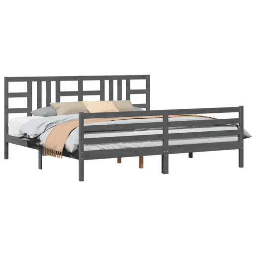 Estrutura de Cama de casal moderno com cabeceira 200x200 cm madeira maciça cinza