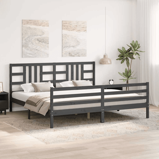 Estrutura de Cama de casal moderno com cabeceira 200x200 cm madeira maciça cinza