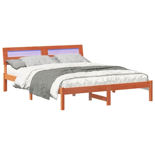 Estrutura de cama de casal simple com cabeceira - Marrom Cera 140 x 200 cm