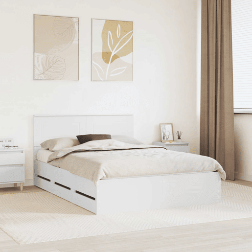 Estrutura De Cama De Casal Moderno - Branco 140 x 190 cm Madeira de Engenharia