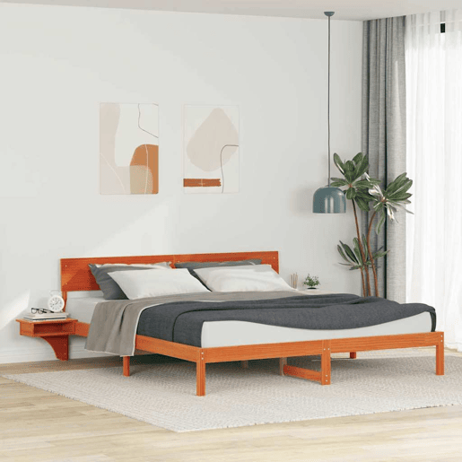 Estrutura de cama de casal simple com cabeceira - Marrom Cera 200 x 200 cm