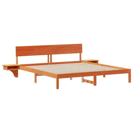 Estrutura de cama de casal simple com cabeceira - Marrom Cera 200 x 200 cm