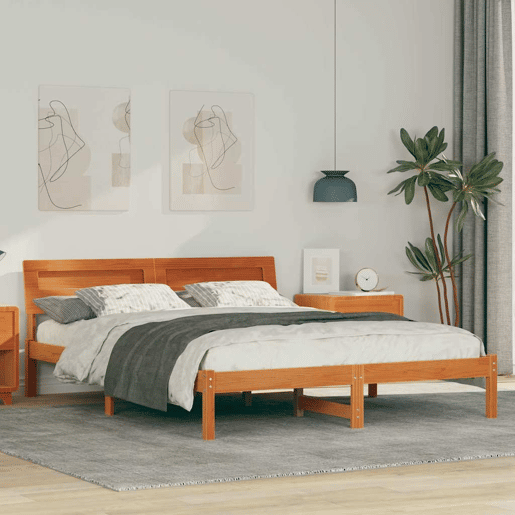 Estrutura de cama de casal simple com cabeceira - Marrom Cera 150 x 200 cm