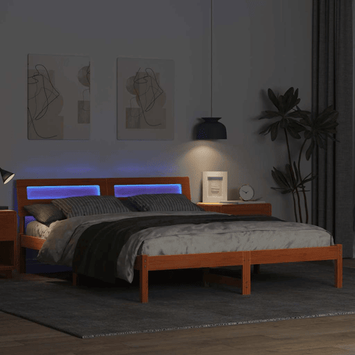 Estrutura de cama de casal simple com cabeceira - Marrom Cera 150 x 200 cm