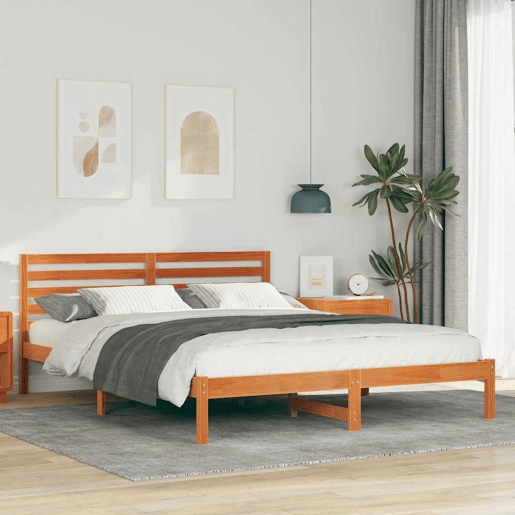 Estrutura de cama de casal simple com cabeceira - Marrom Cera 160 x 220 cm
