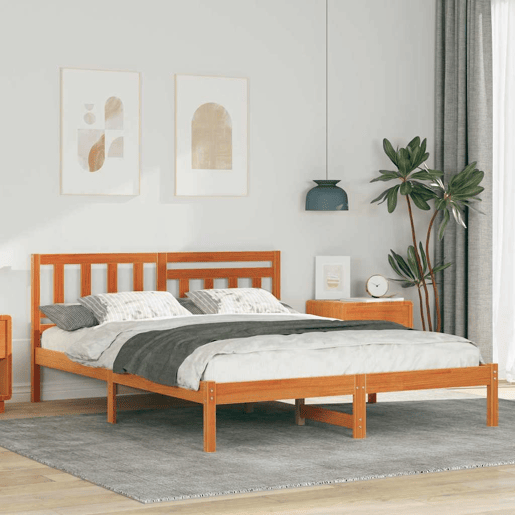 Estrutura de cama de casal simple com cabeceira - Marrom Cera 140 x 190 cm