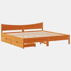 Estrutura de Cama de casal simple c gavetas 180x200 cm pinho castanho cera
