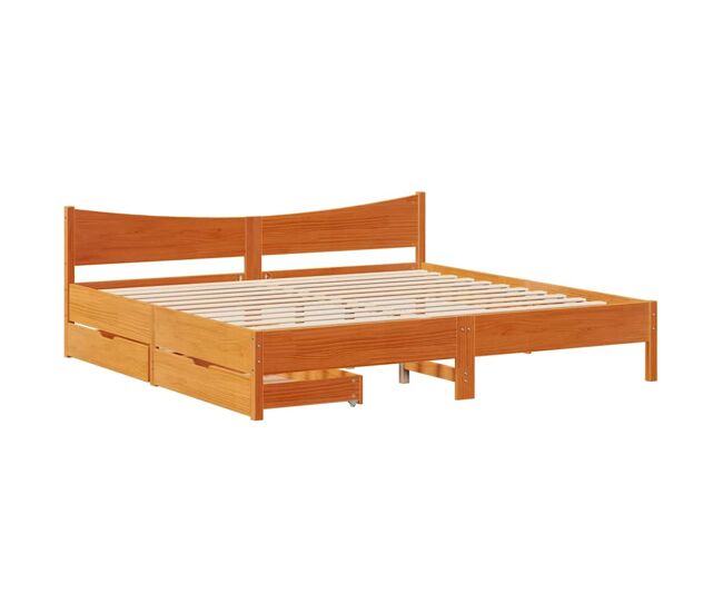 Estructura de cama doble matrimonial king size - cajones madera pino marrón cera 180x200 cm