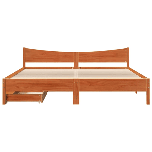 Estrutura de Cama de casal simple c gavetas 180x200 cm pinho castanho cera