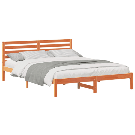 Estrutura de cama de casal simple com cabeceira - Marrom Cera 160 x 210 cm
