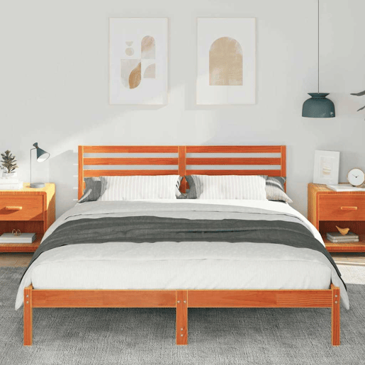 Estrutura de cama de casal simple com cabeceira - Marrom Cera 160 x 210 cm