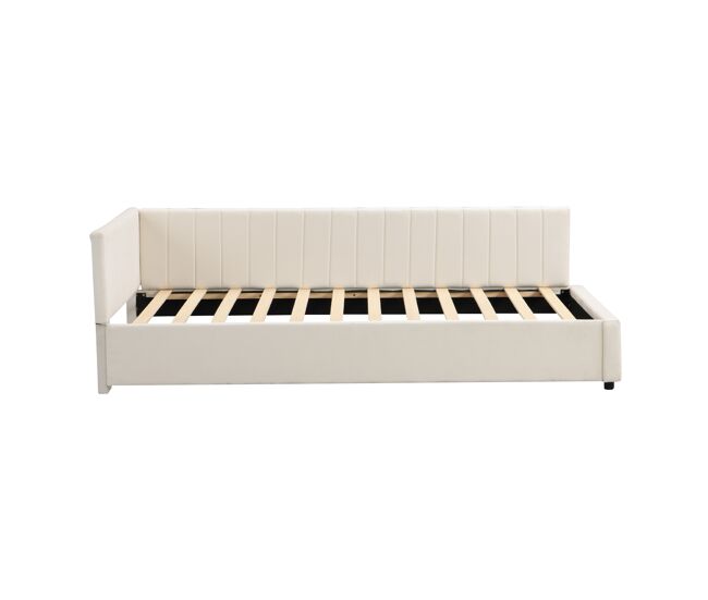 Cama individual tapizada 90x200 cm - tejido de terciopelo - con somier - beige