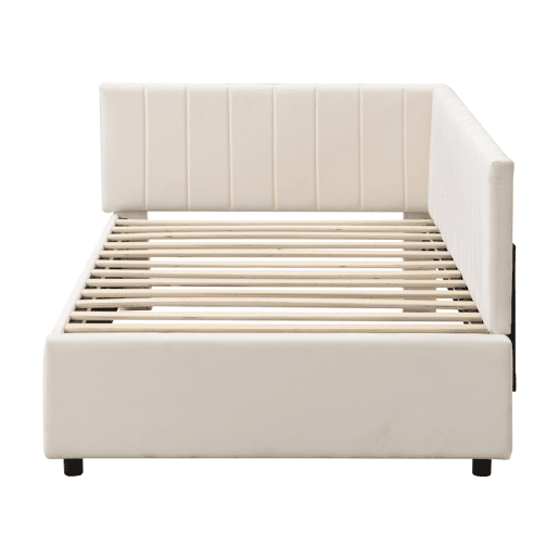 Cama individual estofada 90x200 cm - tecido aveludado - com estrado de molas - Bege