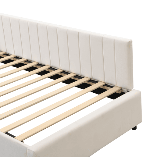 Cama individual estofada 90x200 cm - tecido aveludado - com estrado de molas - Bege