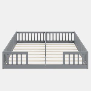 Cama infantil 90 x 200 cm - Com grade, com estrado, para famílias com dois filhos, pinho, estilo minimalista - Cinza