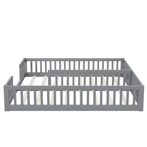 Cama infantil 90 x 200 cm - Com grade, com estrado, para famílias com dois filhos, pinho, estilo minimalista - Cinza