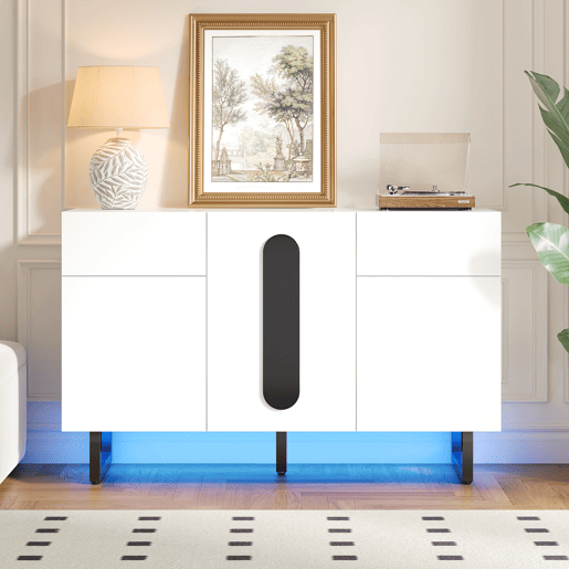Aparador 120 cm - Grande capacidade de armazenamento, gavetas e portas - Branco