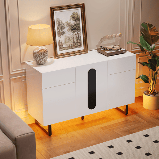 Aparador 120 cm - Grande capacidade de armazenamento, gavetas e portas - Branco